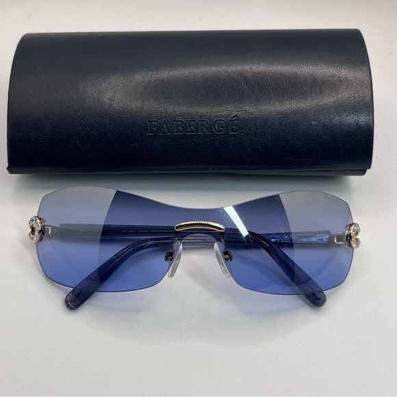 Faberge VTG 23K GP Swarovski Crystal Blue Sunglasses Sunnies EUC